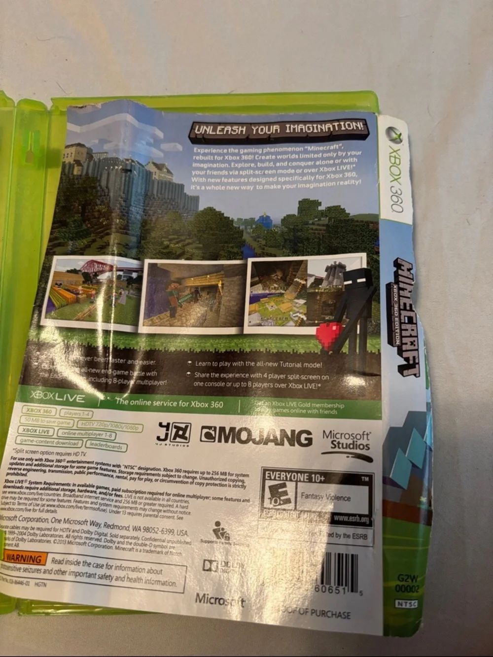 Microsoft Xbox 360 Minecraft mojang dolby digital rated E disc & case